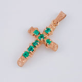 Pendant Cross Trunk Emeralds 1.39Qts 2.3 g / 1 3/4 in Yellow Gold 18K