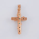 Pendant Cross Trunk Emeralds 1.39Qts 2.3 g / 1 3/4 in Yellow Gold 18K