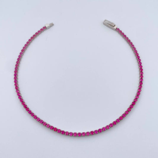 Pulso Tennis 2.55gr / 19.6cm / 0.3mm Circones Fucsias Oro Blanco +4 18K &