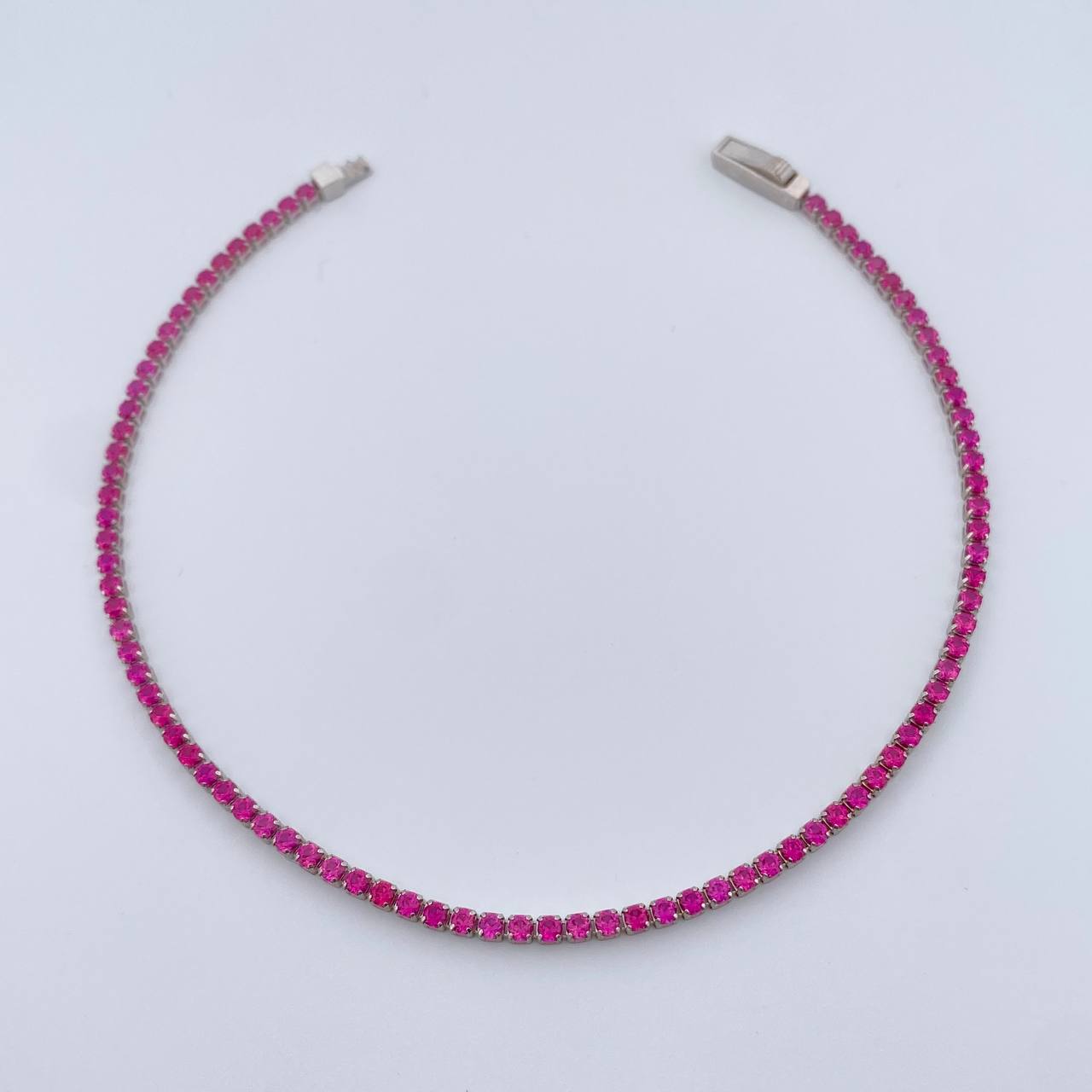 Pulso Tennis 2.55gr / 19.9cm / 0.3mm Circones Fucsias Oro Blanco +4 18K $