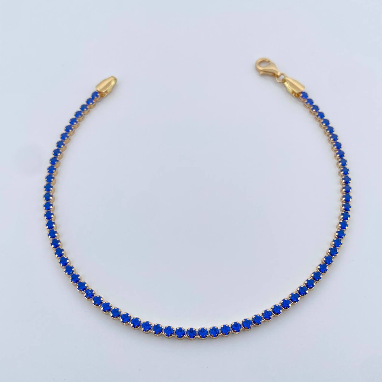 Tennis Bracelet 2.85gr / 19cm / 7.5in / 0.9mm Blue Zircons Yellow Gold +4 18K &