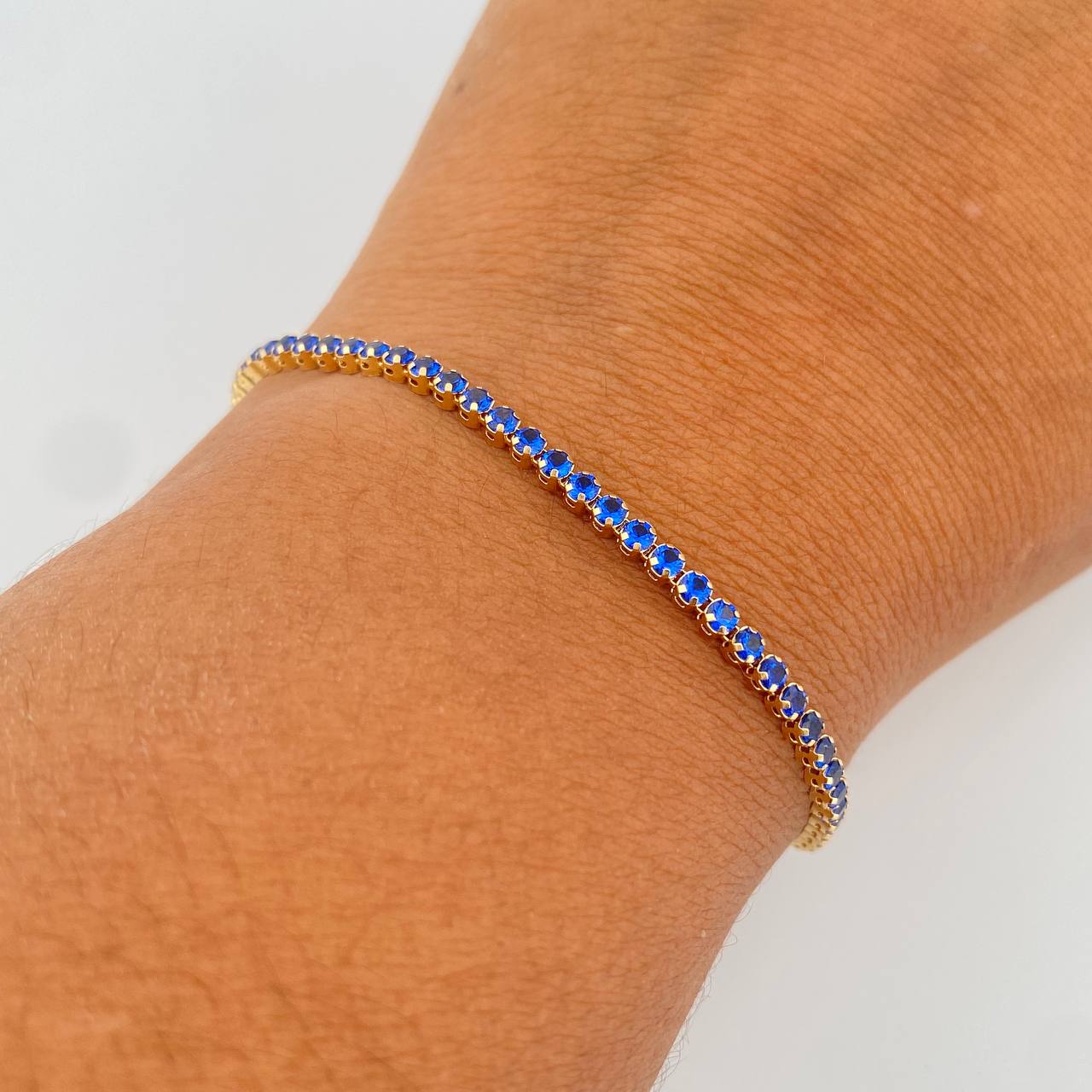Tennis Bracelet 2.85gr / 19cm / 7.5in / 0.9mm Blue Zircons Yellow Gold +4 18K &