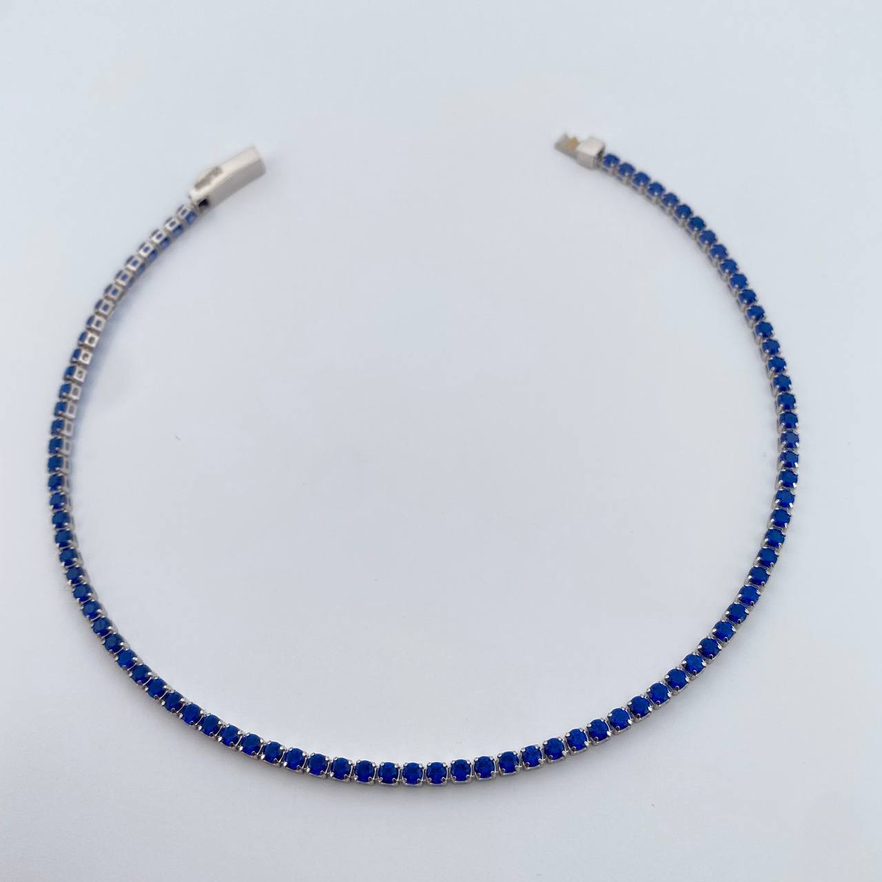 Pulso Tennis 2.3gr / 19cm / 0.3mm Circones Azules Oro Blanco +4 18K &