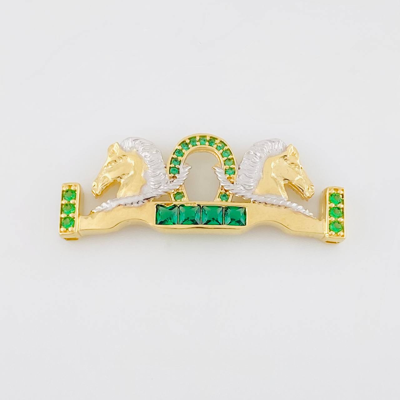 Charm Double Horse Horseshoe 3.9g / 1 1/2 in Two-Tone Yellow White 18K Gold