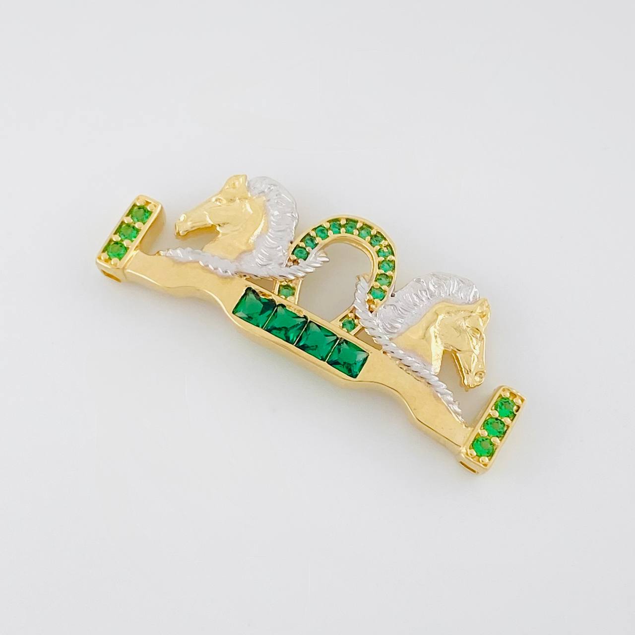 Charm Double Horse Horseshoe 3.9g / 1 1/2 in Two-Tone Yellow White 18K Gold