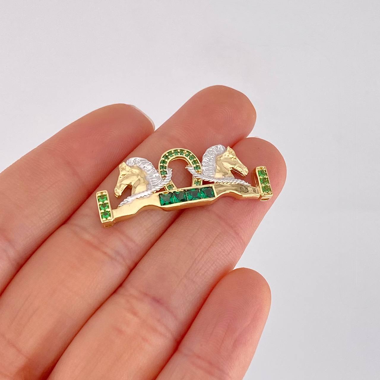 Charm Double Horse Horseshoe 3.9g / 1 1/2 in Two-Tone Yellow White 18K Gold
