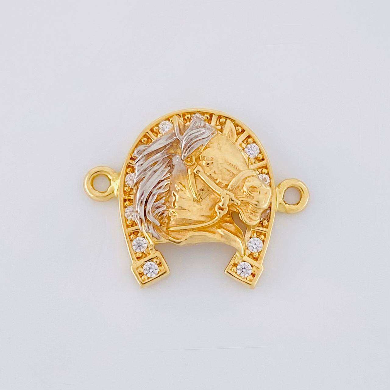 Charm Horseshoe Horse Head 3.85g / 3/4 in Two-Tone Yellow White 18K Gold