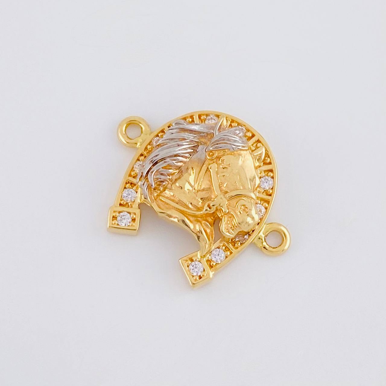 Charm Horseshoe Horse Head 3.85g / 3/4 in Two-Tone Yellow White 18K Gold