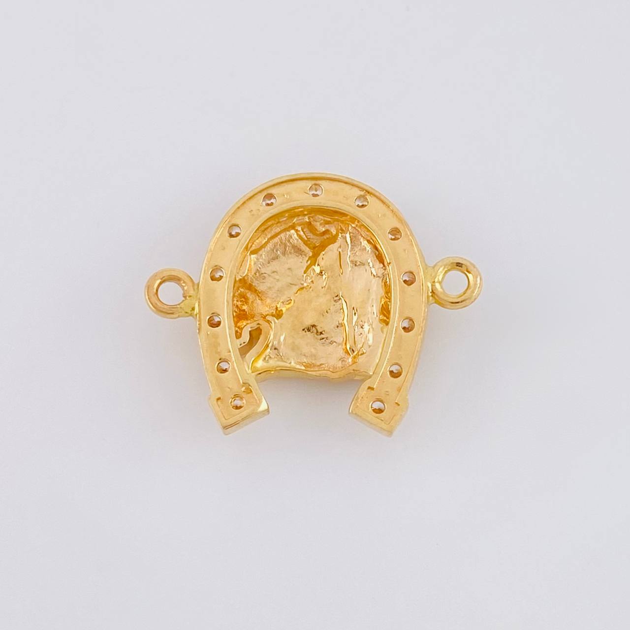 Charm Horseshoe Horse Head 3.85g / 3/4 in Two-Tone Yellow White 18K Gold