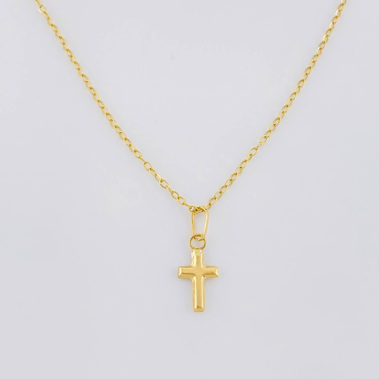 Set Cadena Aro Seguido + Dije Cruz / 1.2g / 18 in Oro Amarillo 18K