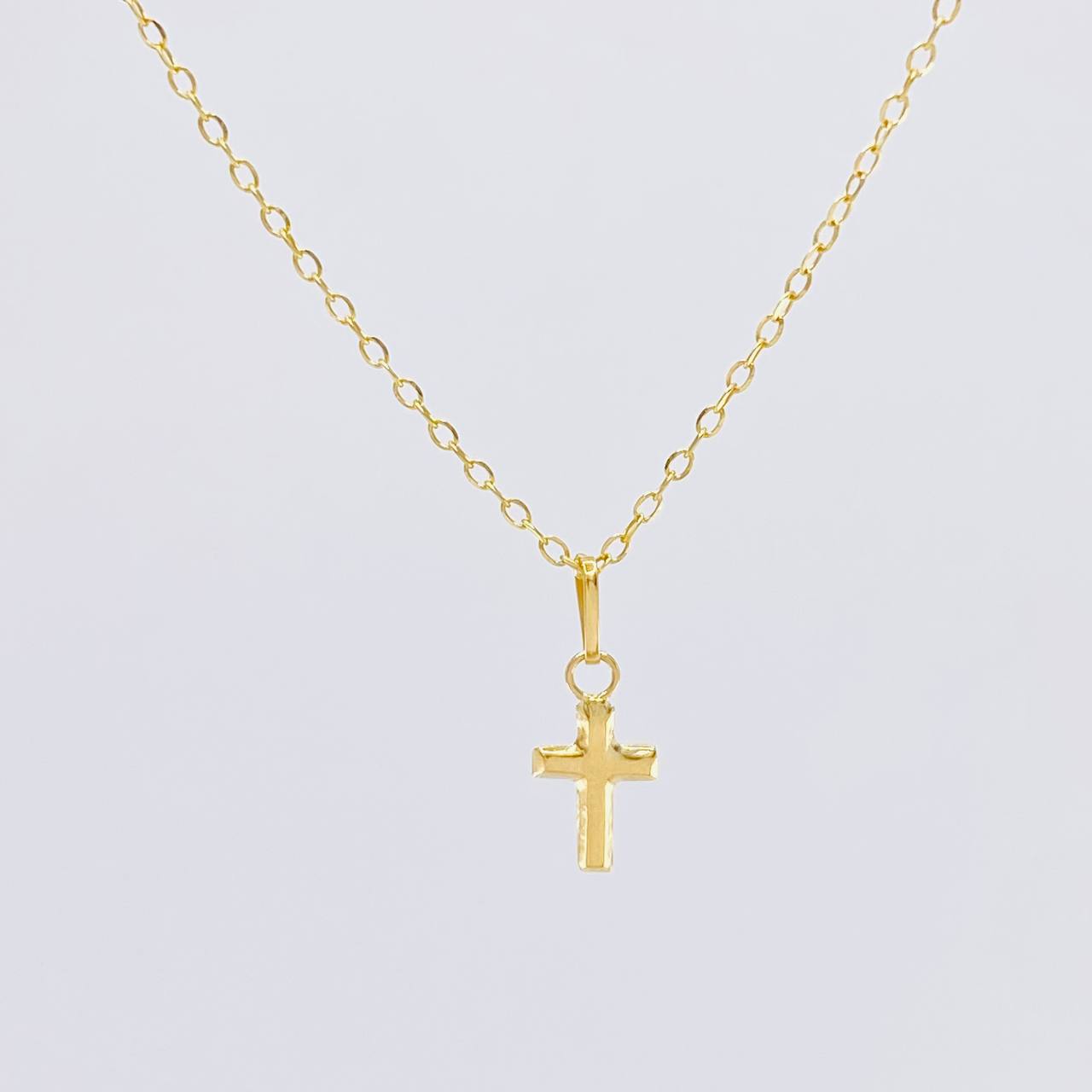 Set Cadena Aro Seguido + Dije Cruz / 1.2g / 18 in Oro Amarillo 18K