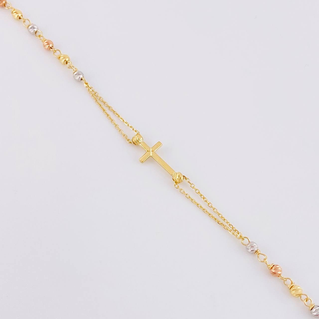 Rosary Cross Miraculous Virgin 3.8g / 18 in / 2.5mm Three Golds 18K