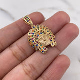 Pendant Indian 4.3gr / 3.1cm / Colored Zircons 18K Yellow Gold $
