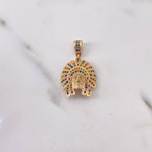 Pendant Indian 4.3gr / 3.1cm / Colored Zircons 18K Yellow Gold $