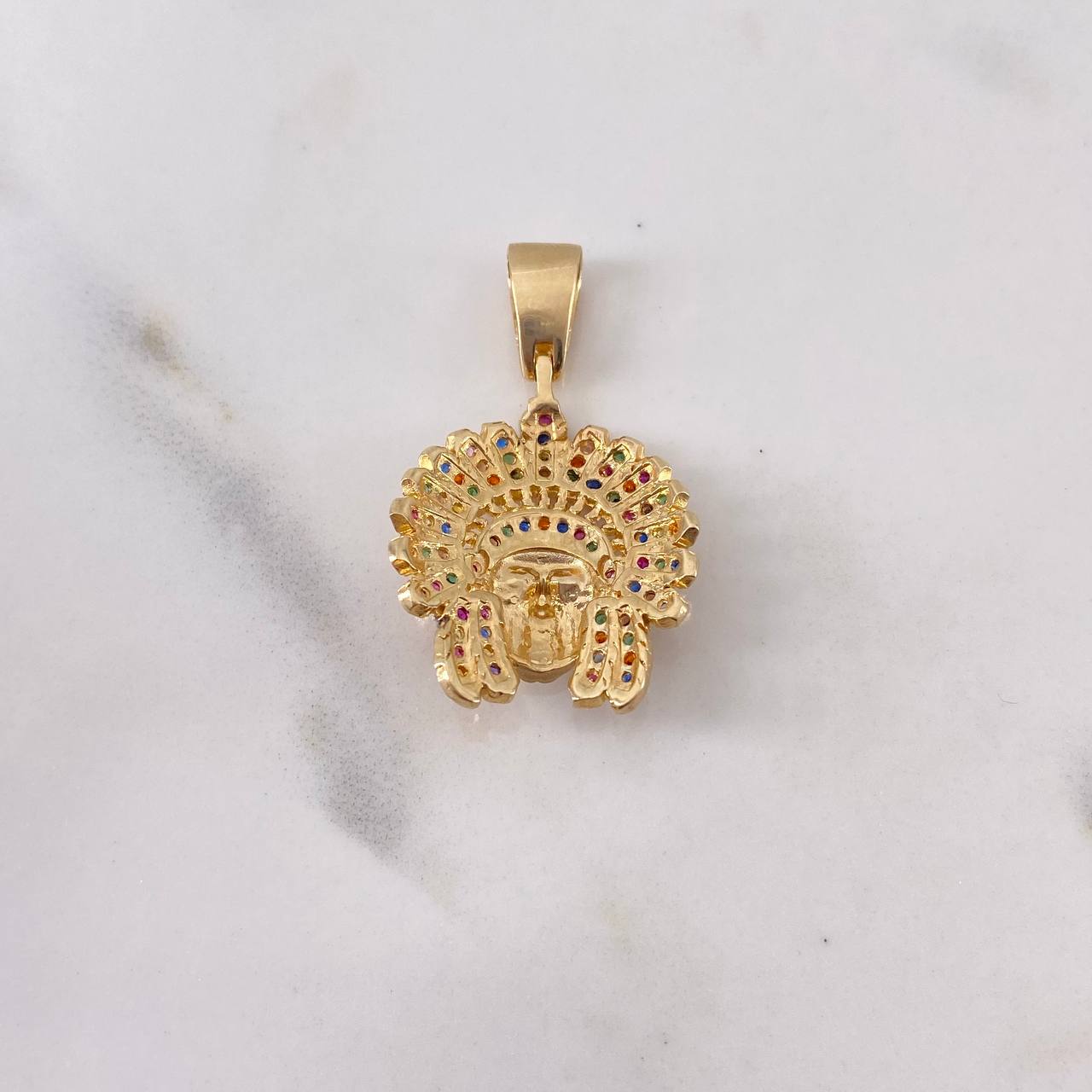 Pendant Indian 4.3gr / 3.1cm / Colored Zircons 18K Yellow Gold $