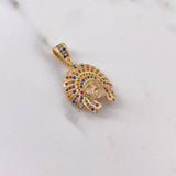 Pendant Indian 4.3gr / 3.1cm / Colored Zircons 18K Yellow Gold $