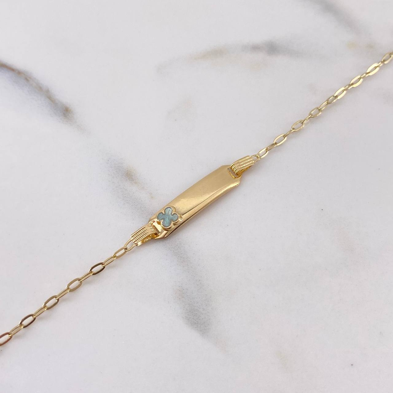 Bracelet Baby Drawer Clover Tornasol 1.4gr / 14.4cm / 1.8mm Rectangular Curved Plate 18K Yellow Gold $