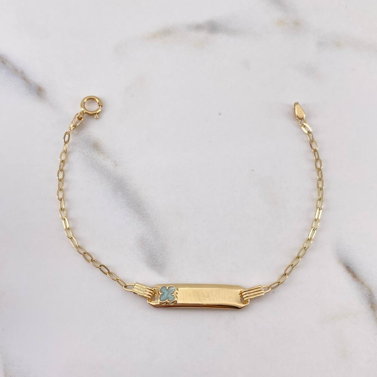 Bracelet Baby Drawer Clover Tornasol 1.4gr / 14.4cm / 1.8mm Rectangular Curved Plate 18K Yellow Gold $