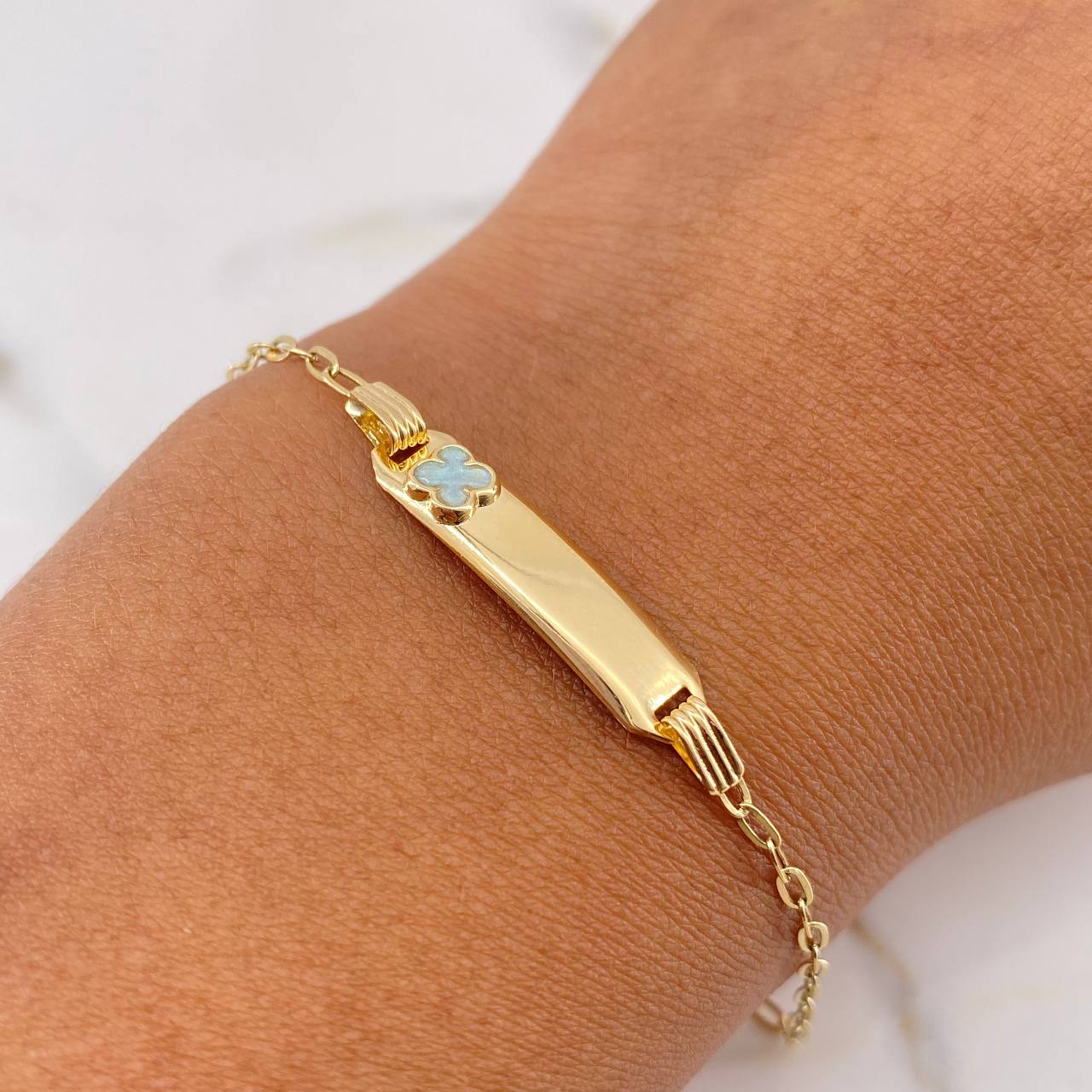 Bracelet Baby Drawer Clover Tornasol 1.4gr / 14.4cm / 1.8mm Rectangular Curved Plate 18K Yellow Gold $