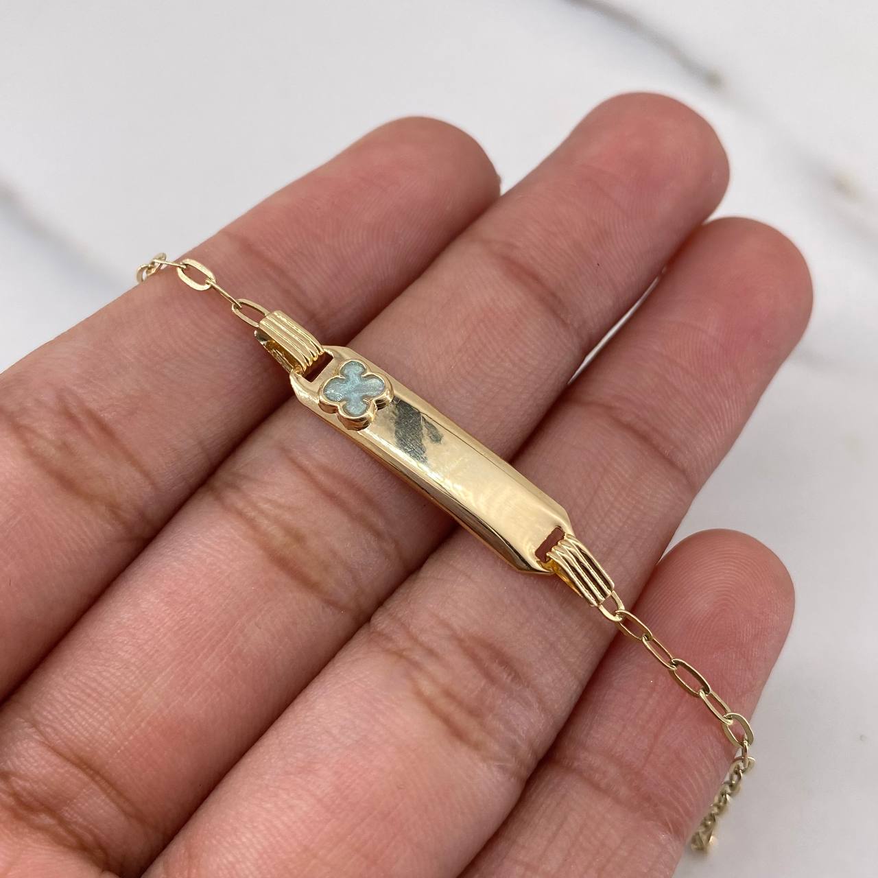 Bracelet Baby Drawer Clover Tornasol 1.4gr / 14.4cm / 1.8mm Rectangular Curved Plate 18K Yellow Gold $