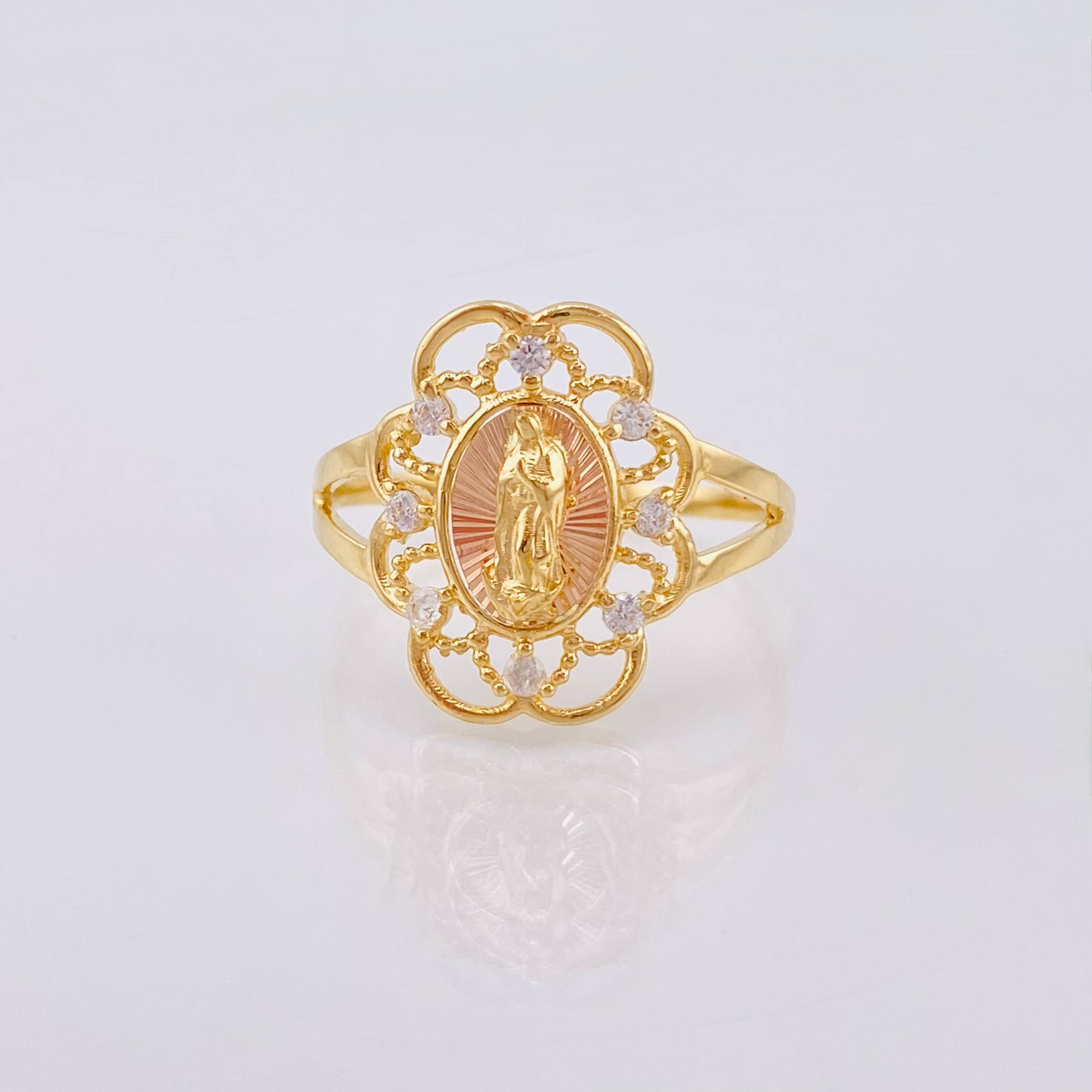Anillo Virgen Guadalupe Bardera 2gr / T6 3/4 / Dos Oros Amarillo Rosa 18K