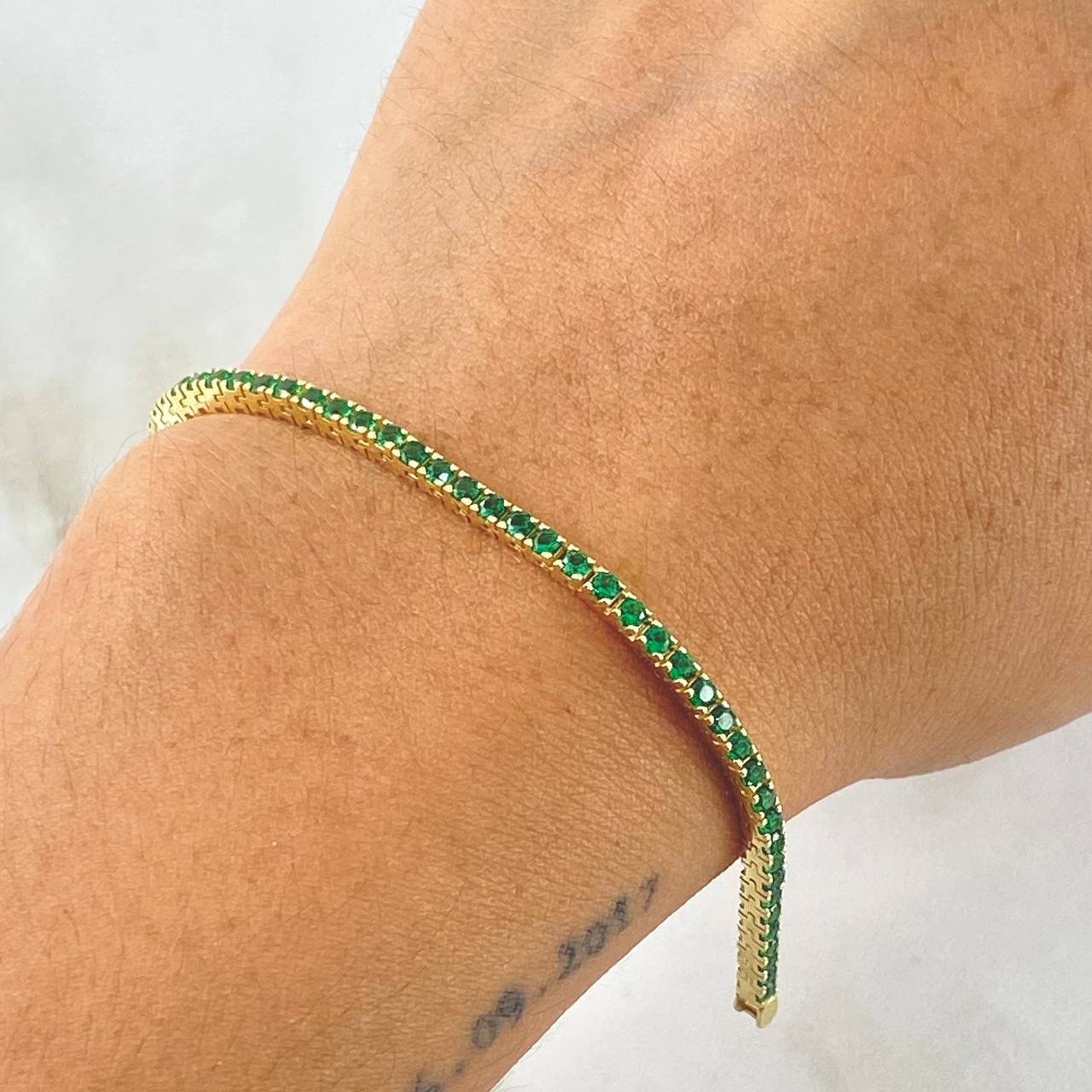 Tennis Bracelet Double Sided 7.45gr / 7.1in / 2.2mm Green White Zirconia 18K Gold +4$