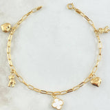 Paperclip Bracelet Pendants Pendants 3.6gr / 7.1in / 2.6mm Heart-Bear Raised Hand-Clover 18K Gold ©