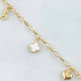 Paperclip Bracelet Pendants Pendants 3.6gr / 7.1in / 2.6mm Heart-Bear Raised Hand-Clover 18K Gold ©