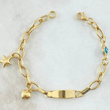 Baby Bracelet Plate Continuous Hoop Charms 3.2gr / 5.7in / 4.6mm Evil Eye-Star-Heart 18K Gold +4©