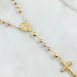 Rosario Virgen De Guadalupe Cruz Bordeada 11.2gr / 50cm / 4mm-5mm Bola Diamantada Tres Oros 18K