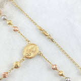 Rosario Virgen De Guadalupe Cruz Bordeada 11.2gr / 50cm / 4mm-5mm Bola Diamantada Tres Oros 18K