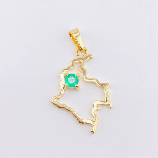 Dije Mapa Colombia Esmeralda 17pts 1.7gr / 1 1/4 in / Oro Amarillo 18K ©