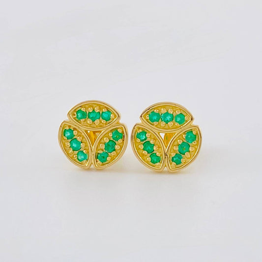 Topos Tres Hojas Esmeraldas 32Pts 2.3 g / in / 8.8 mm Oro Amarillo 18K