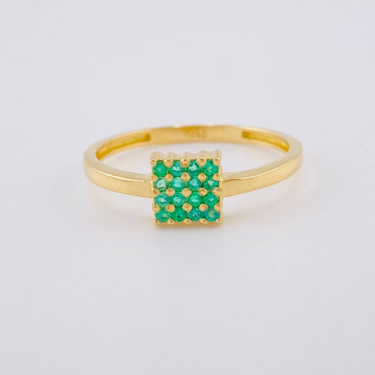 Anillo Panal Cuadrado Esmeraldas 25Pts 1.75 g / T6 1/2 Oro Amarillo 18K
