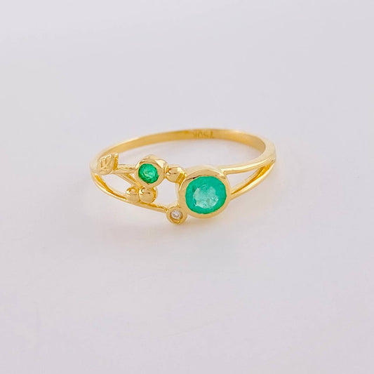 Anillo Burbujas De Muerdago Esmeraldas 20Pts 1.65 g / T6 1/2 Oro Amarillo 18K