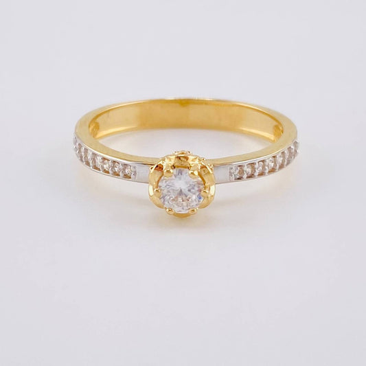 Anillo Solitario Cetro Floreado 2.8 g / T7 1/2 Dos Oros Amarillo Blanco 18K