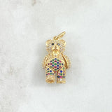 Pendant Articulated Bear Overalls 5.5gr / 2.9cm / Multicolor Zircons 18K Yellow Gold