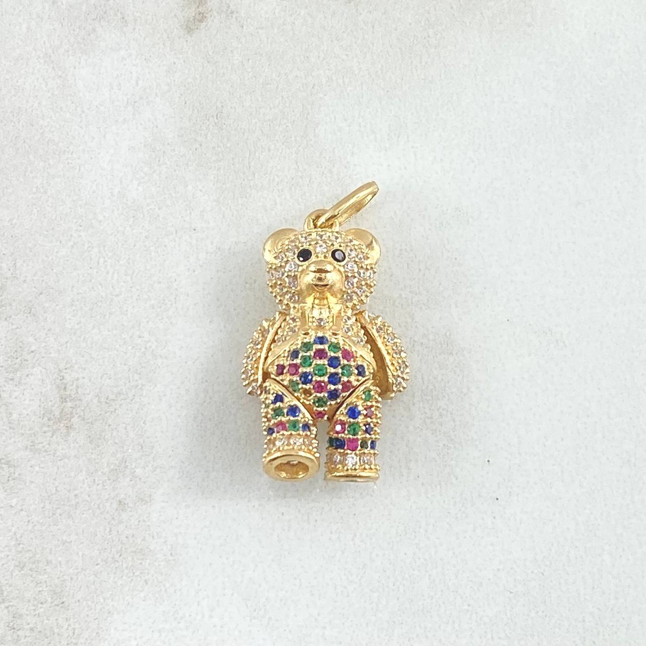 Pendant Articulated Bear Overalls 5.9gr / 2.8cm / Multicolor Zircons 18K Yellow Gold ©