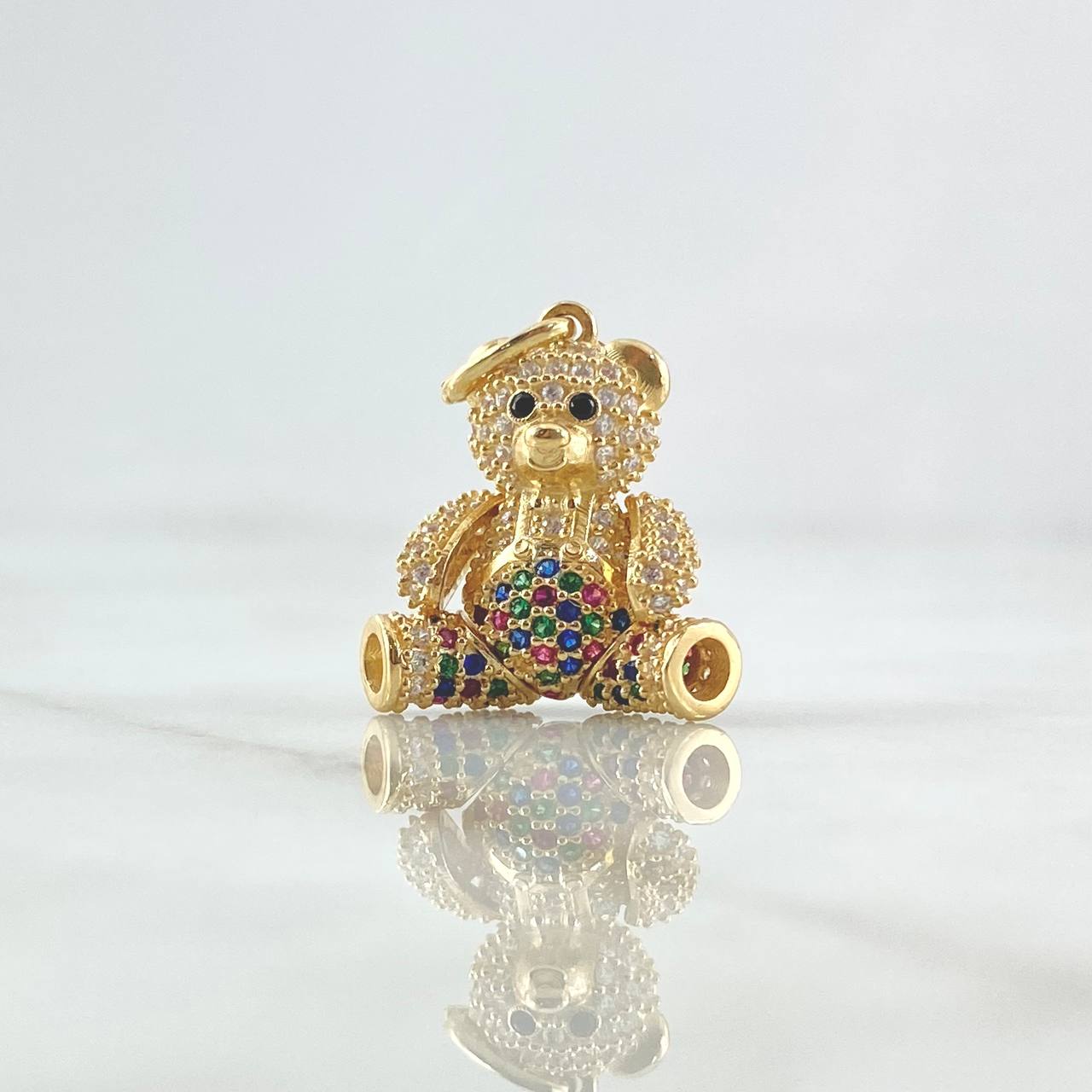 Pendant Articulated Bear Overalls 5.5gr / 2.9cm / Multicolor Zircons 18K Yellow Gold