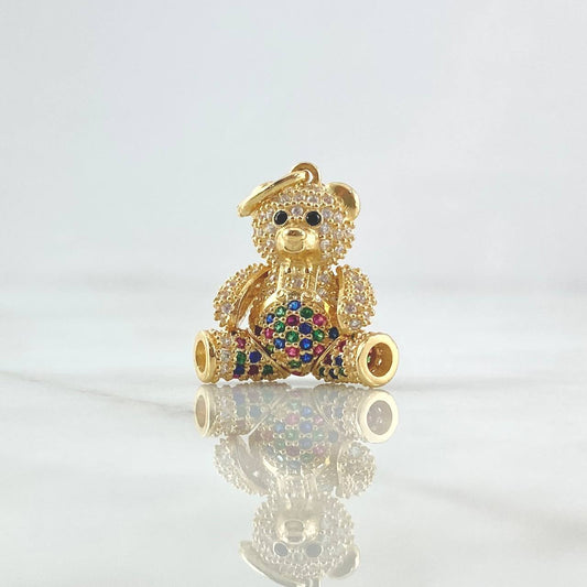 Pendant Articulated Bear Overalls 5.9gr / 2.8cm / Multicolor Zircons 18K Yellow Gold ©