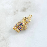 Pendant Articulated Bear Overalls 5.9gr / 2.8cm / Multicolor Zircons 18K Yellow Gold ©