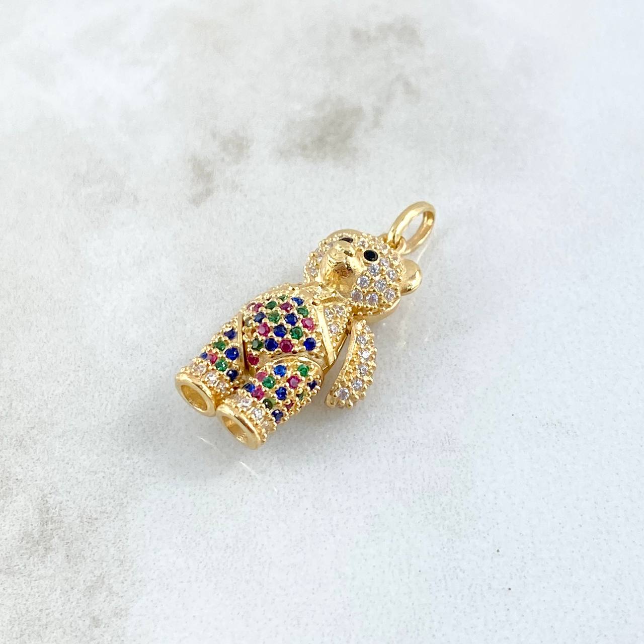Pendant Articulated Bear Overalls 5.5gr / 2.9cm / Multicolor Zircons 18K Yellow Gold