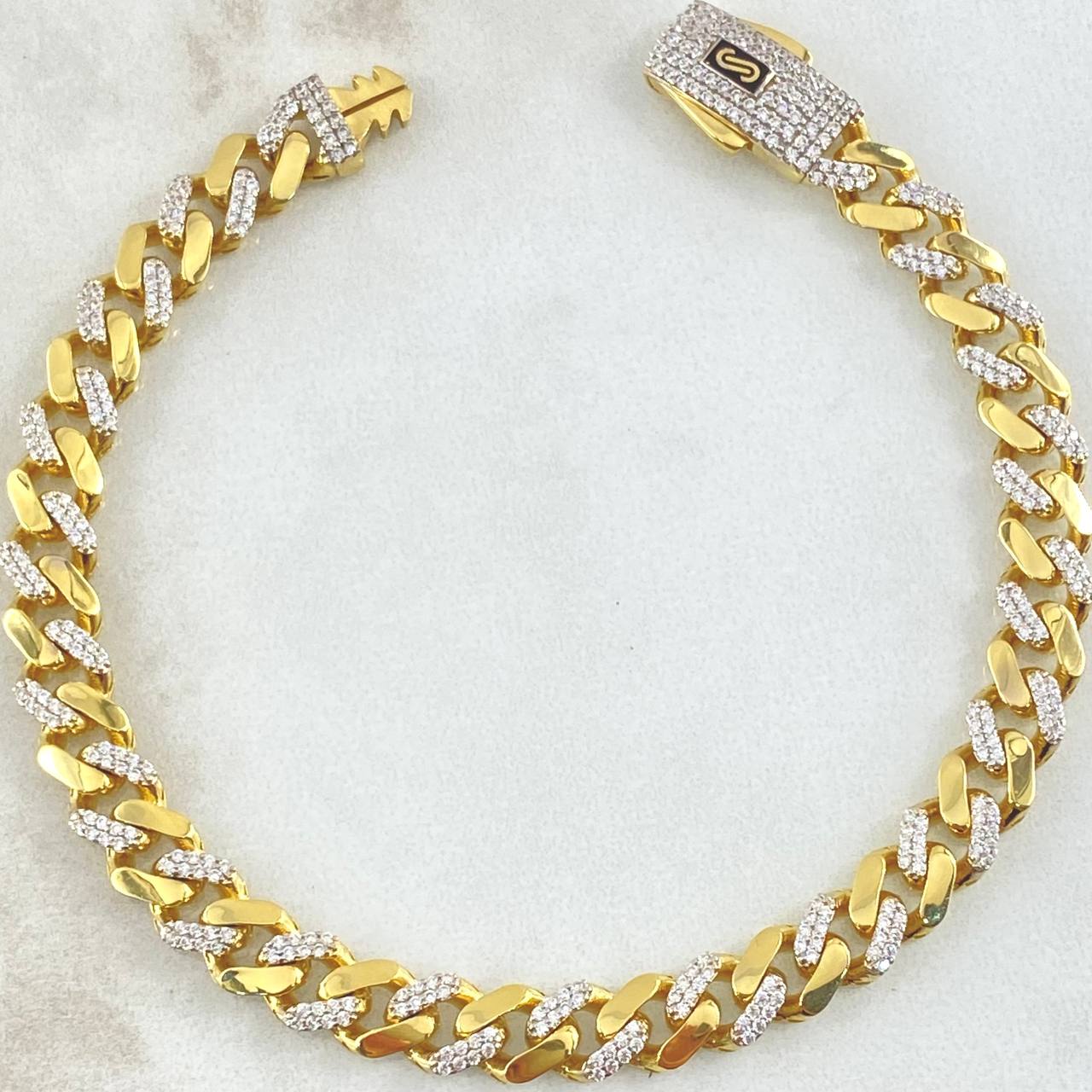 Cuban Links Bracelet 9.75gr / 7.9in / White Zircon Clasp 18K Gold +4©