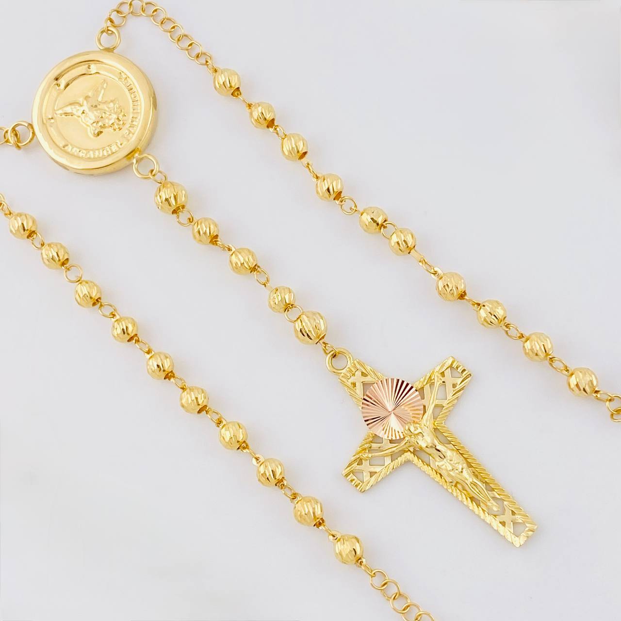 Rosary of Saint Michael the Archangel Diamond Cut 12.4g / 24 in / 4mm Two-Tone Yellow and Rose Gold 18K