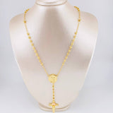 Rosary Saint Michael Archangel Diamond Cut 12.3g / 24 in / 4mm Two-Tone Yellow Rose 18K Gold