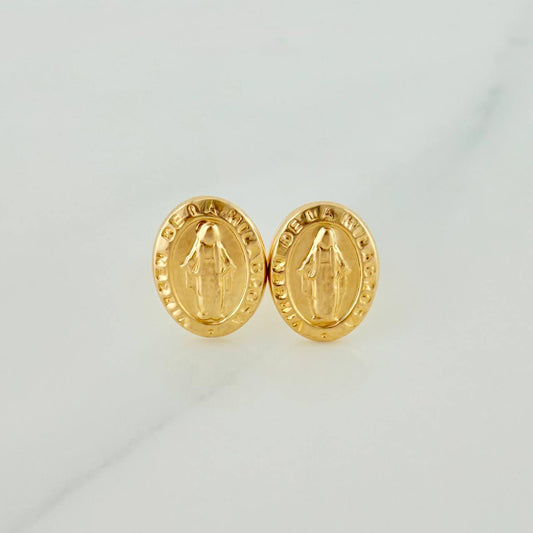Miraculous Virgin Stud Earrings 0.85gr / 7.5mm 18K Yellow Gold %