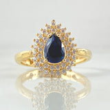 Solitaire Halo Teardrop Ring 4.05gr / Size 7 1/2 / 18K Yellow Gold ©