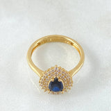 Solitaire Halo Teardrop Ring 4.05gr / Size 7 1/2 / 18K Yellow Gold ©