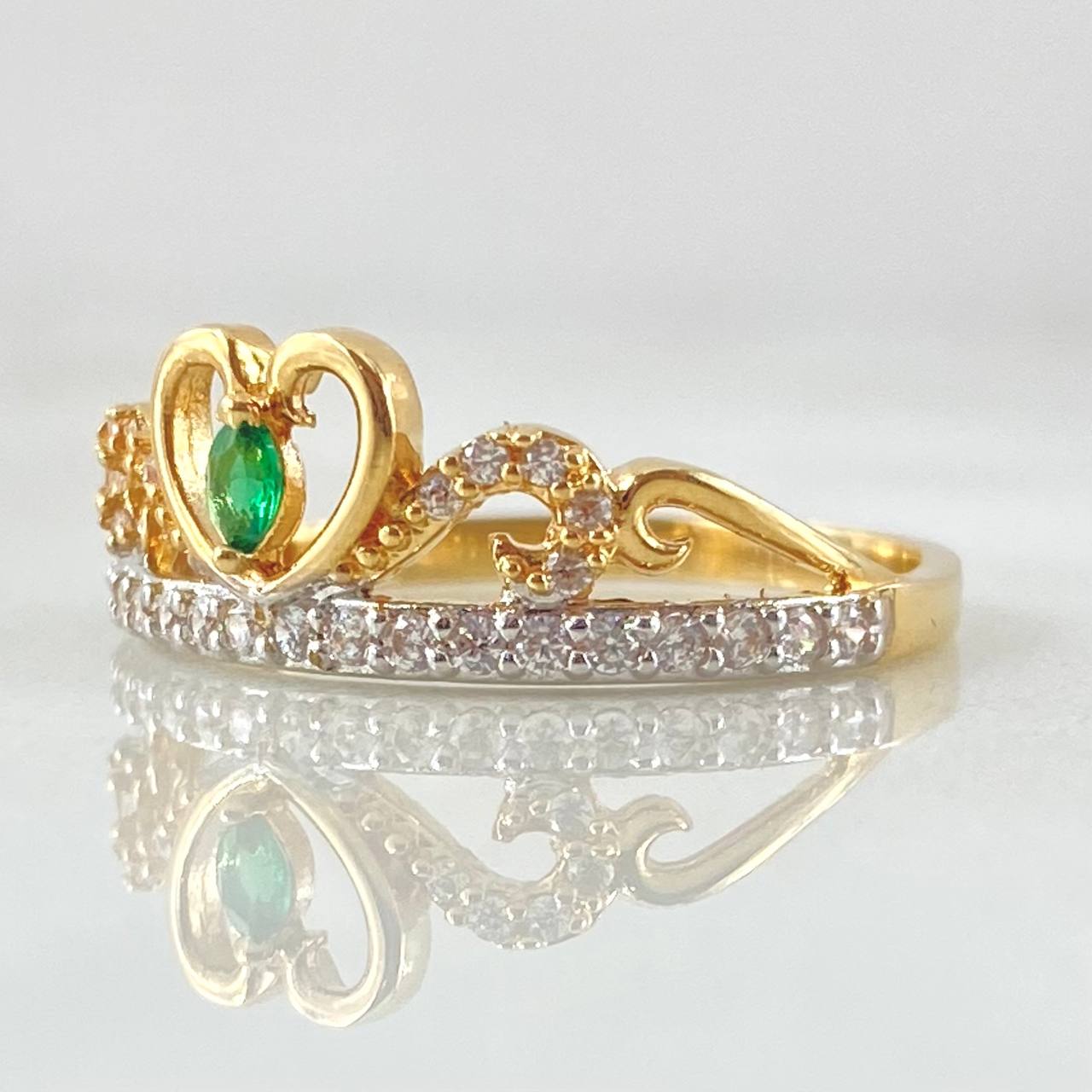 Anillo Corona Corazon Oleado 2.4gr / T6 3/4 / Dos Oros Amarillo Blanco 18K ©