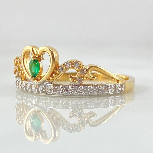 Anillo Corona Corazon Oleado 2.4gr / T6 3/4 / Dos Oros Amarillo Blanco 18K ©